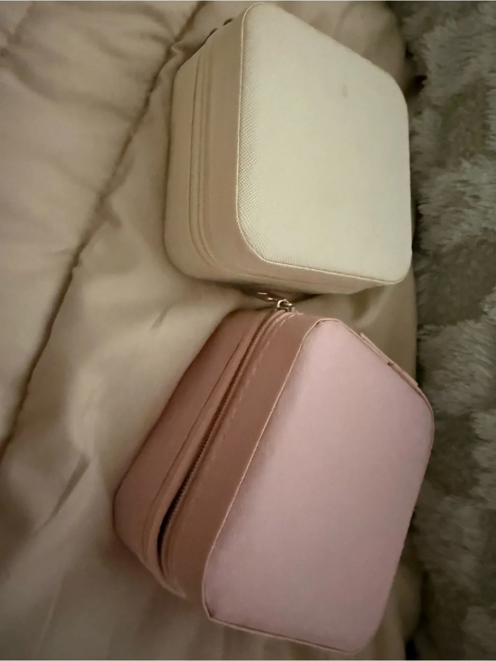 Compact Travel Jewelry Organizer Case in Pink and Cream